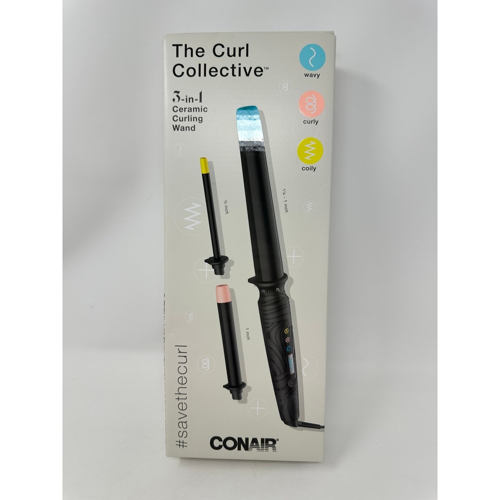 Conair The Curl Collective 3-in-1 Ceramic Curling Wand Black New